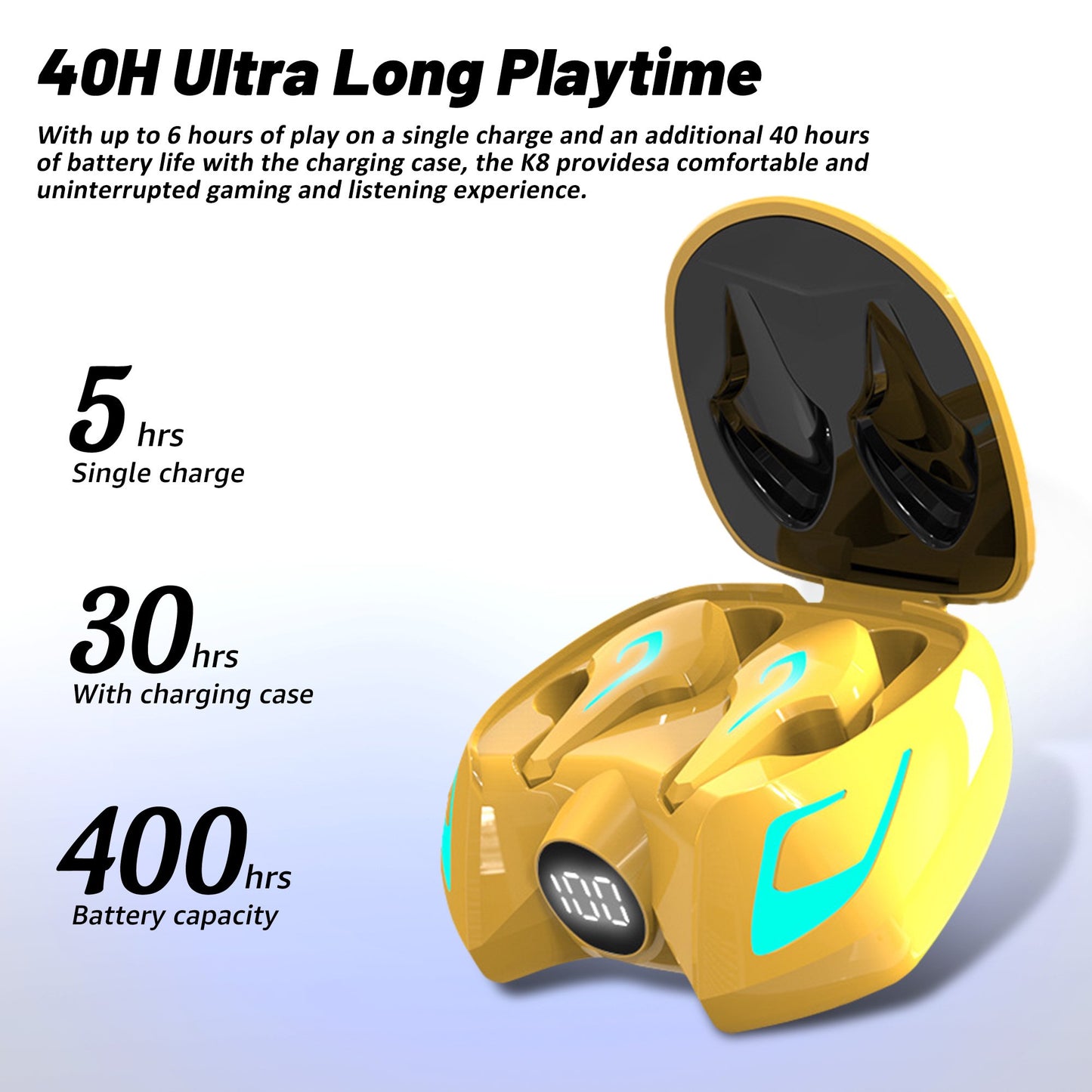Wireless Earbuds Bluetooth -40H Playtime-Yellow