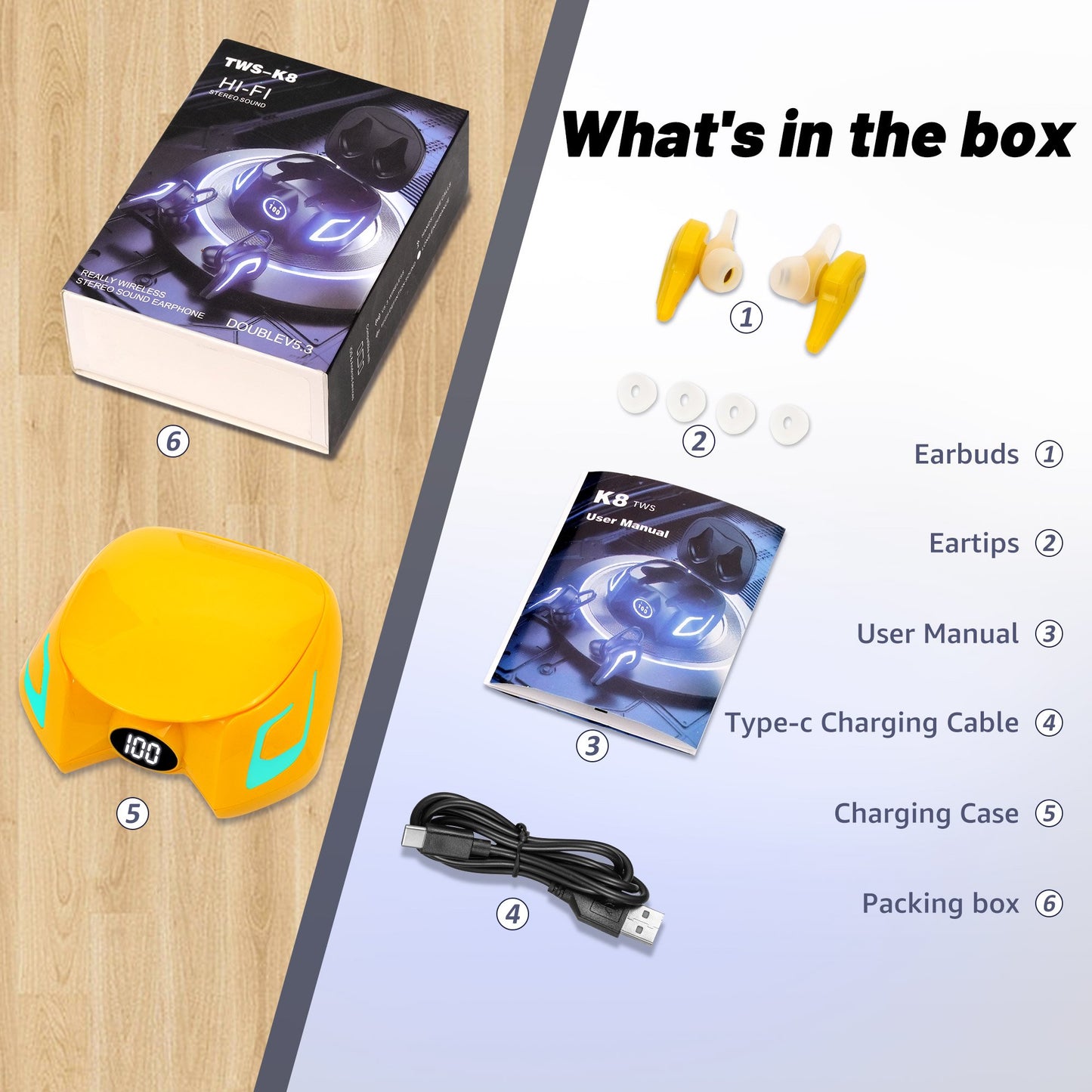 Wireless Earbuds Bluetooth -40H Playtime-Yellow
