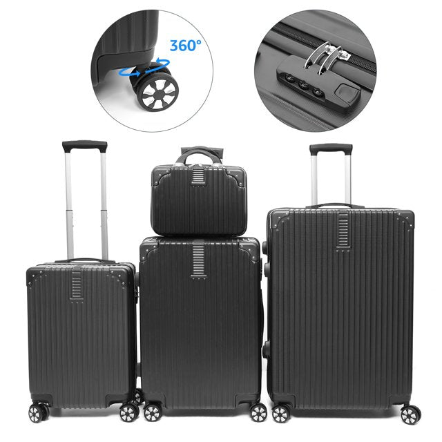 Suitcase4 Piece Set, Luggage Spinner Hardshell Lightweight ,TSA Lock,Black