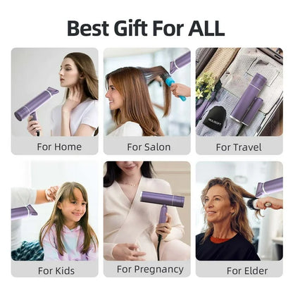 MULISOFT Hair Dryers for Women, Blow Dryer for Fast Drying, Travel Hair Dryer, Compact and Foldable HairDryer with Storage Bag, Purple