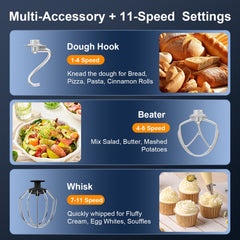 Fatabeta 1000W Stand Mixer, 5.5QT Kitchen Mixer with Dough Hook, Whisk and Beater, Electric Mixer with Bowl & 11 Speeds - Cake Mixer for Baking, Bread & More, Blue