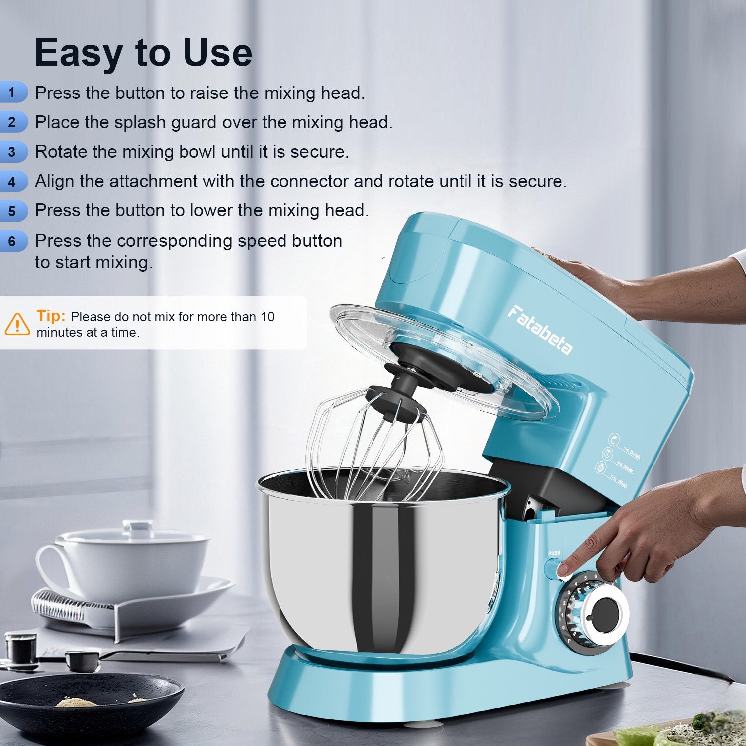 Fatabeta 1000W Stand Mixer, 5.5QT Kitchen Mixer with Dough Hook, Whisk and Beater, Electric Mixer with Bowl & 11 Speeds - Cake Mixer for Baking, Bread & More, Blue