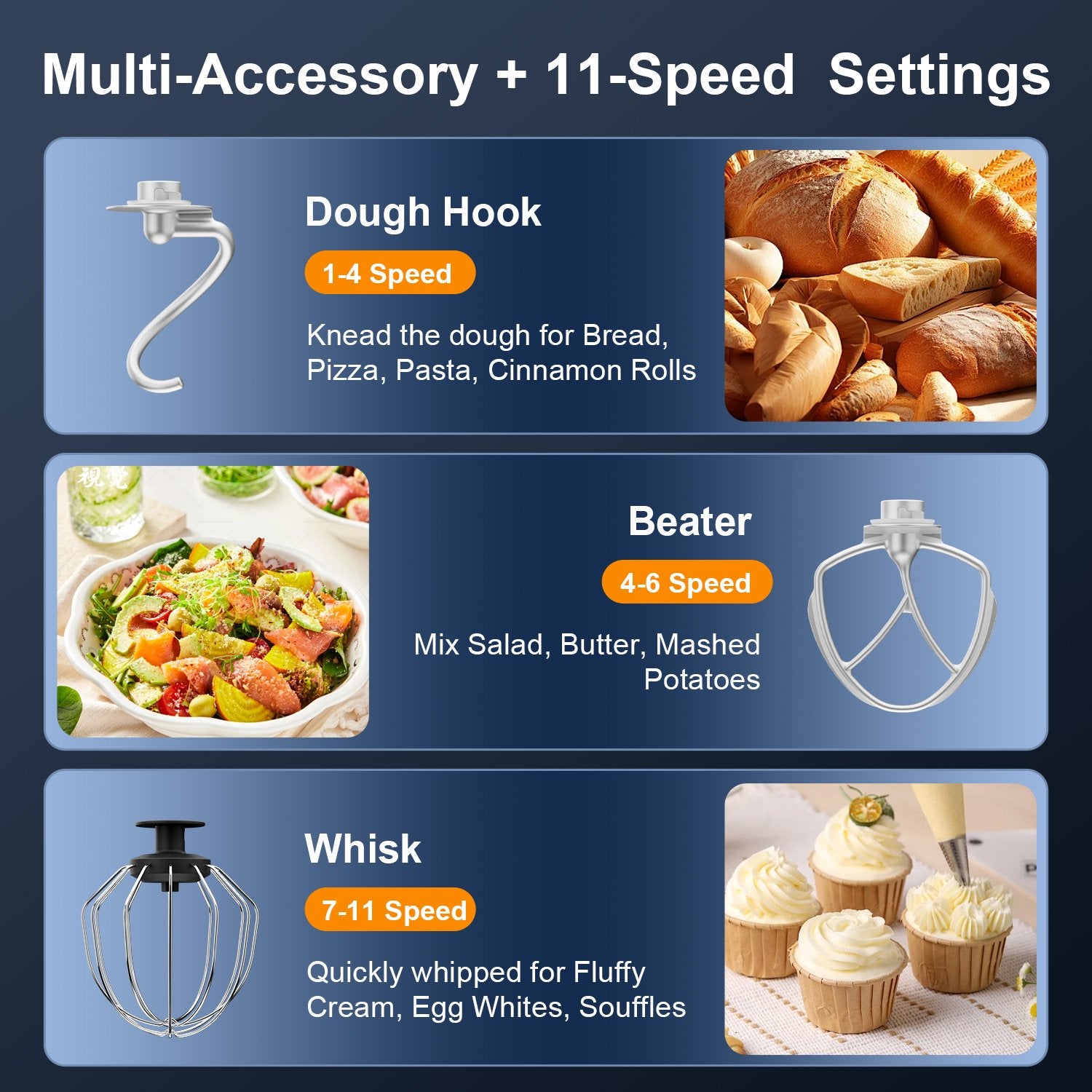 Fatabeta 1000W Stand Mixer, 5.5QT Kitchen Mixer with Dough Hook, Whisk and Beater, Electric Mixer with Bowl & 11 Speeds - Cake Mixer for Baking, Bread & More, Black