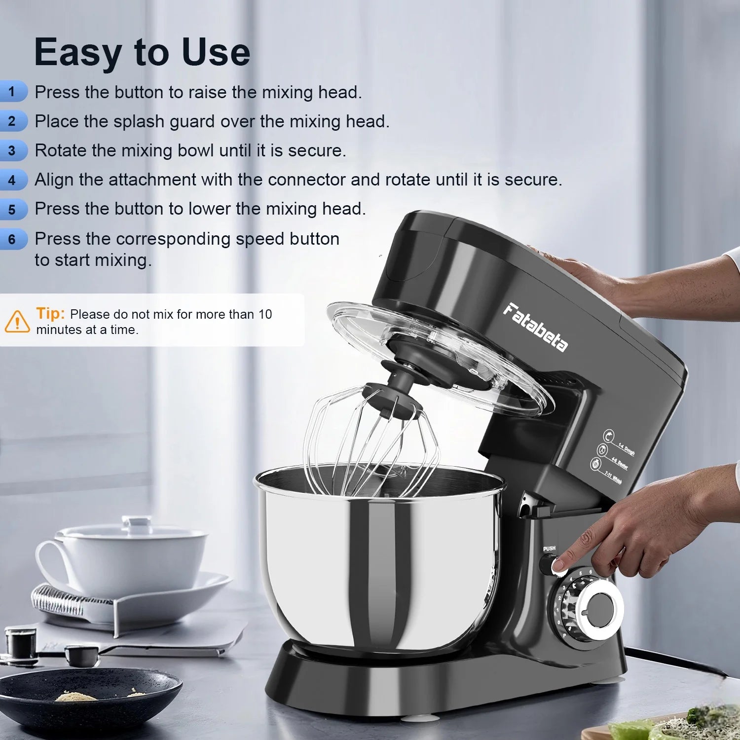 Fatabeta 1000W Stand Mixer, 5.5QT Kitchen Mixer with Dough Hook, Whisk and Beater, Electric Mixer with Bowl & 11 Speeds - Cake Mixer for Baking, Bread & More, Black