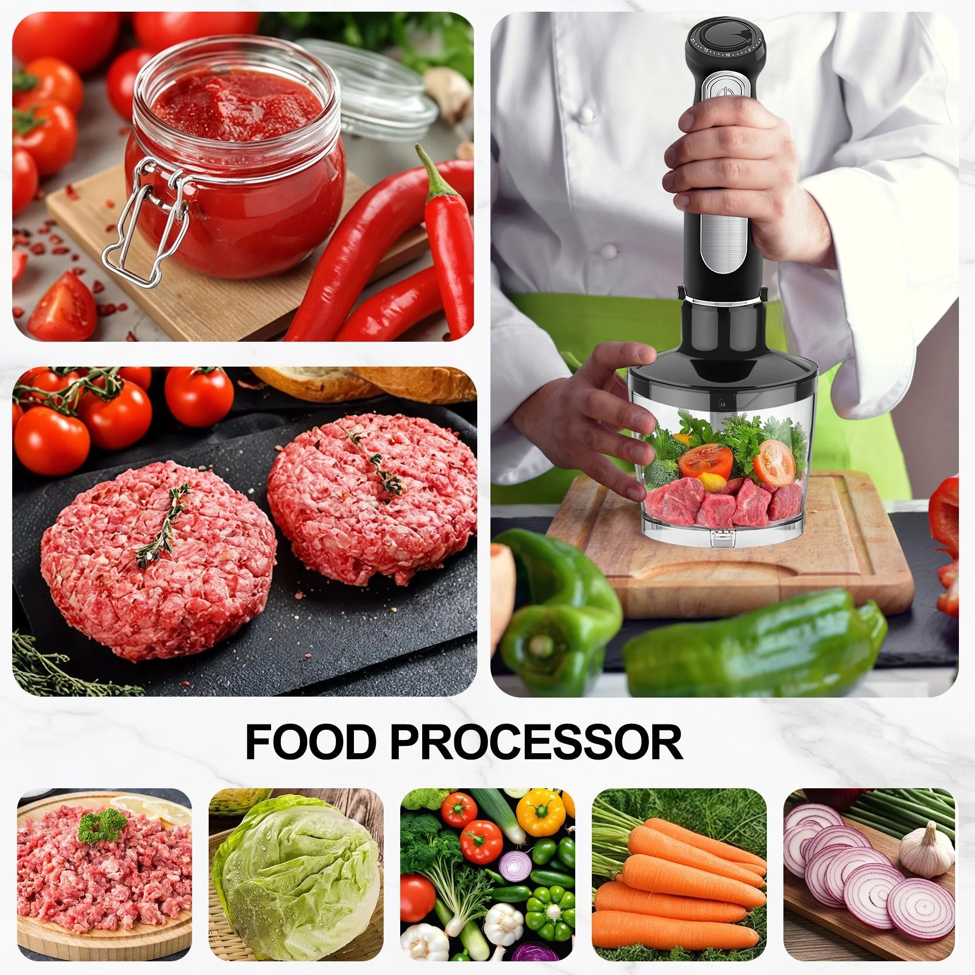 Fatabeta 1100W Immersion Blender, 21-Speed Hand Blender with Turbo Mode, 5-in-1 Stick Blender for Smoothies, Baby Food, Soups, Purees, Black