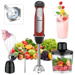 Fatabeta 1100W Immersion Blender, 21-Speed Hand Blender with Turbo Mode, 5-in-1 Stick Blender for Smoothies, Baby Food, Soups, Purees, Red