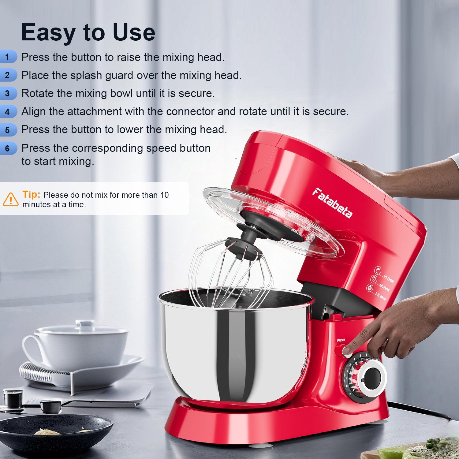 Fatabeta 1000W Stand Mixer, 5.5QT Kitchen Mixer with Dough Hook, Whisk and Beater, Electric Mixer with Bowl & 11 Speeds - Cake Mixer for Baking, Bread & More, Red