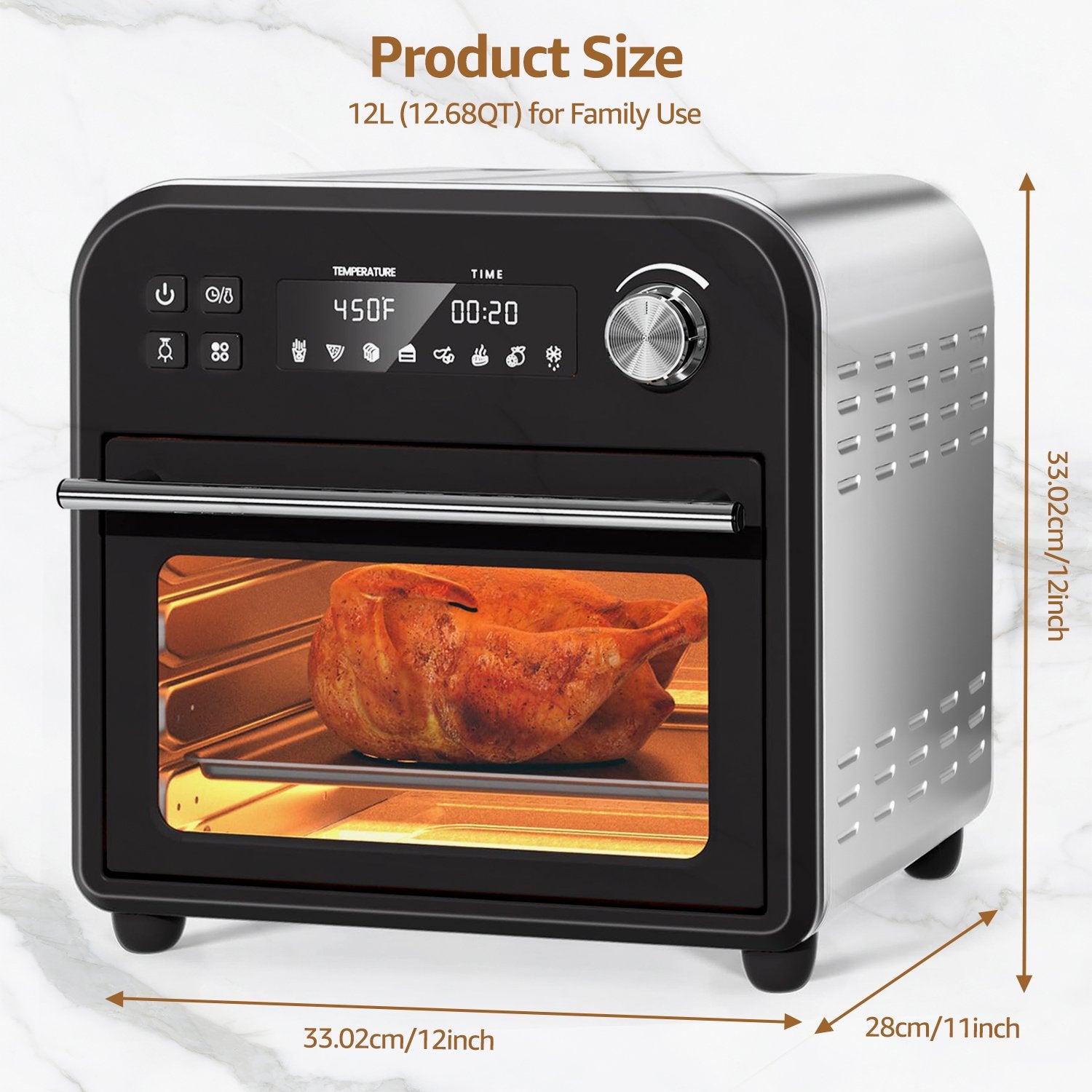 Fatabeta Smart Oven Air Fryer - 14qt, 8-in-1 Countertop Convection Oven, Stainless Steel, Oil-Free, 45 Recipes & Accessories