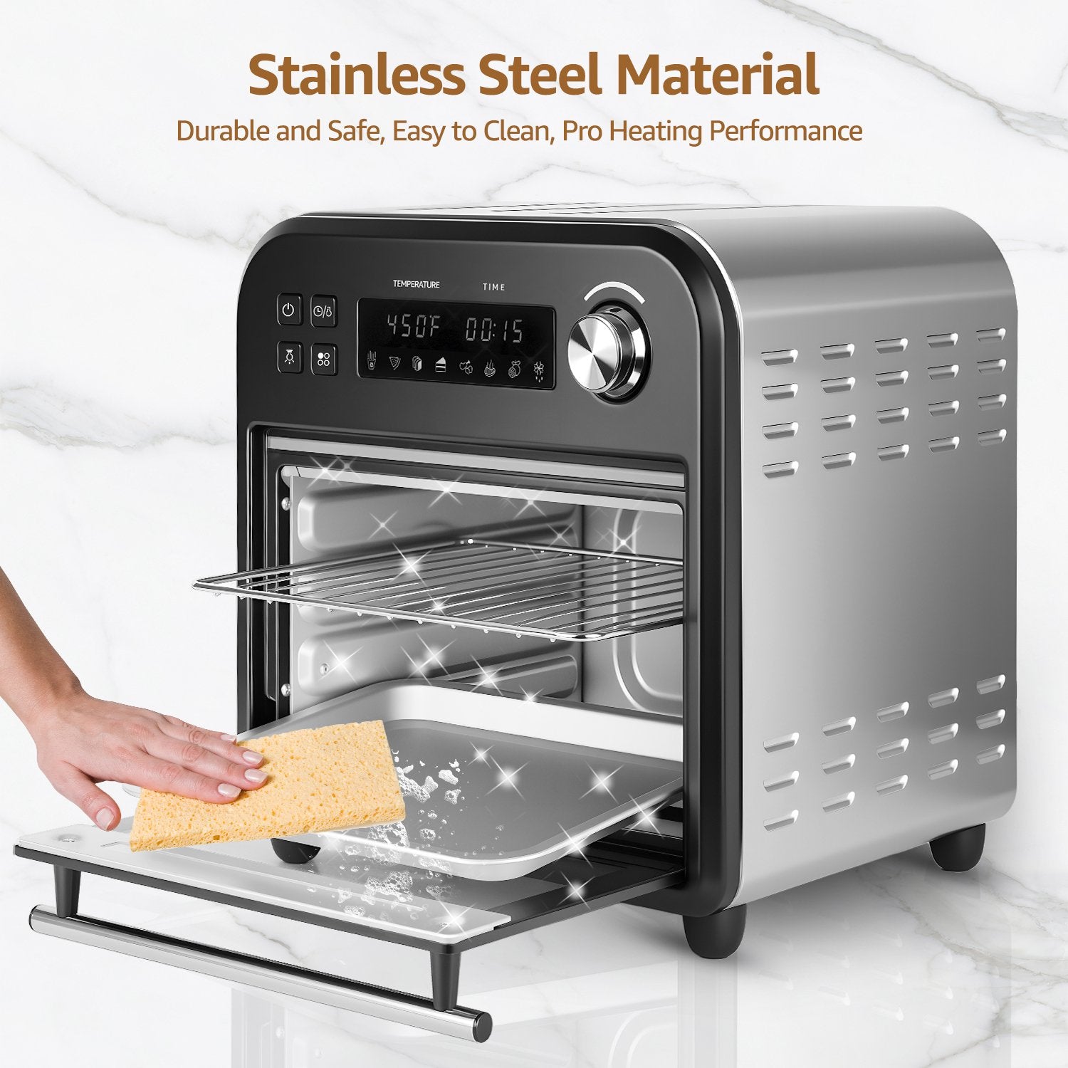Fatabeta Smart Oven Air Fryer - 14qt, 8-in-1 Countertop Convection Oven, Stainless Steel, Oil-Free, 45 Recipes & Accessories