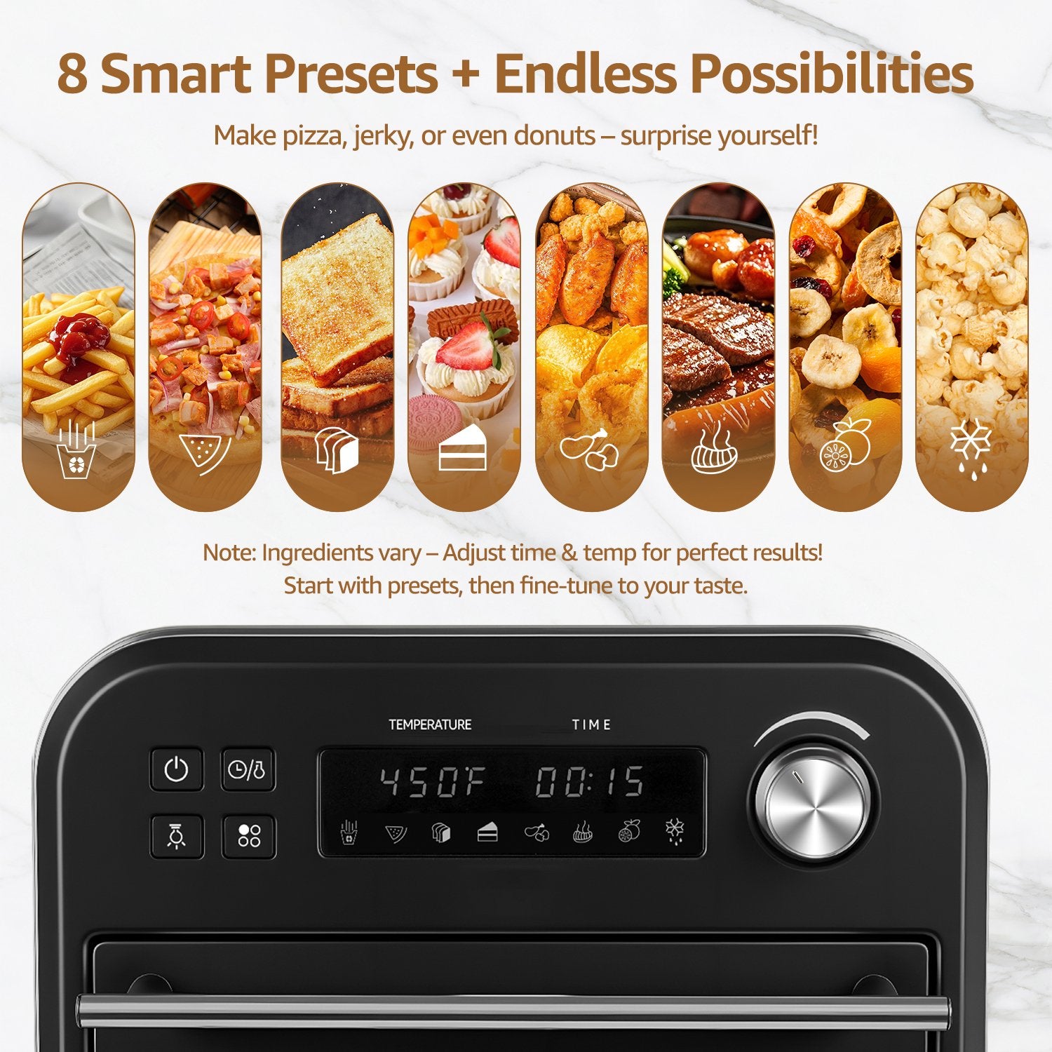 Fatabeta Smart Oven Air Fryer - 14qt, 8-in-1 Countertop Convection Oven, Stainless Steel, Oil-Free, 45 Recipes & Accessories