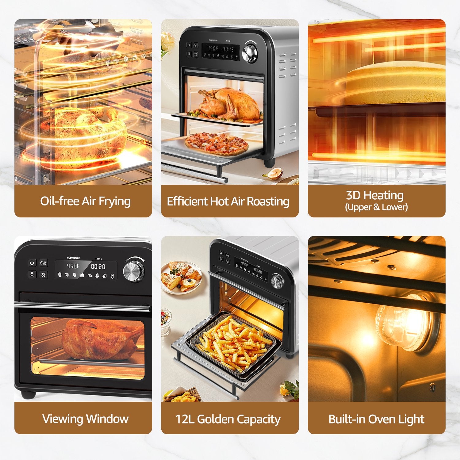 Fatabeta Smart Oven Air Fryer - 14qt, 8-in-1 Countertop Convection Oven, Stainless Steel, Oil-Free, 45 Recipes & Accessories