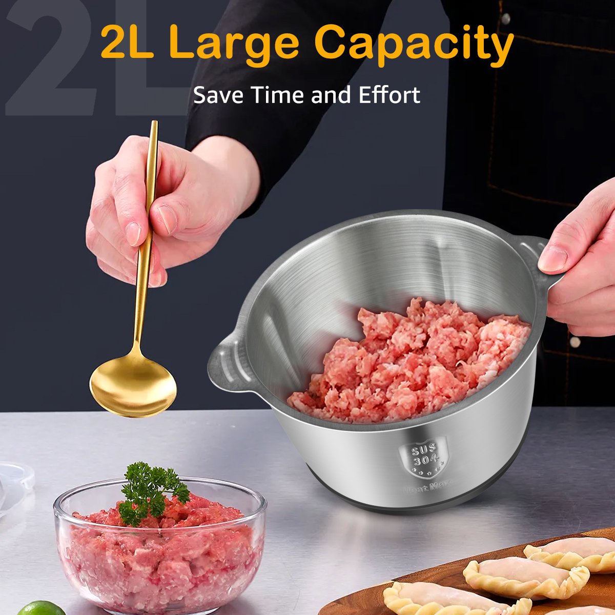 MULISOFT Electric Food Chopper, 2 Speed Food Processor with Bi-Level Blades, Meat Grinders for Vegetable, Onion, Garlic, Salad, Baby Food, Fruit, Nuts, 8 Cup