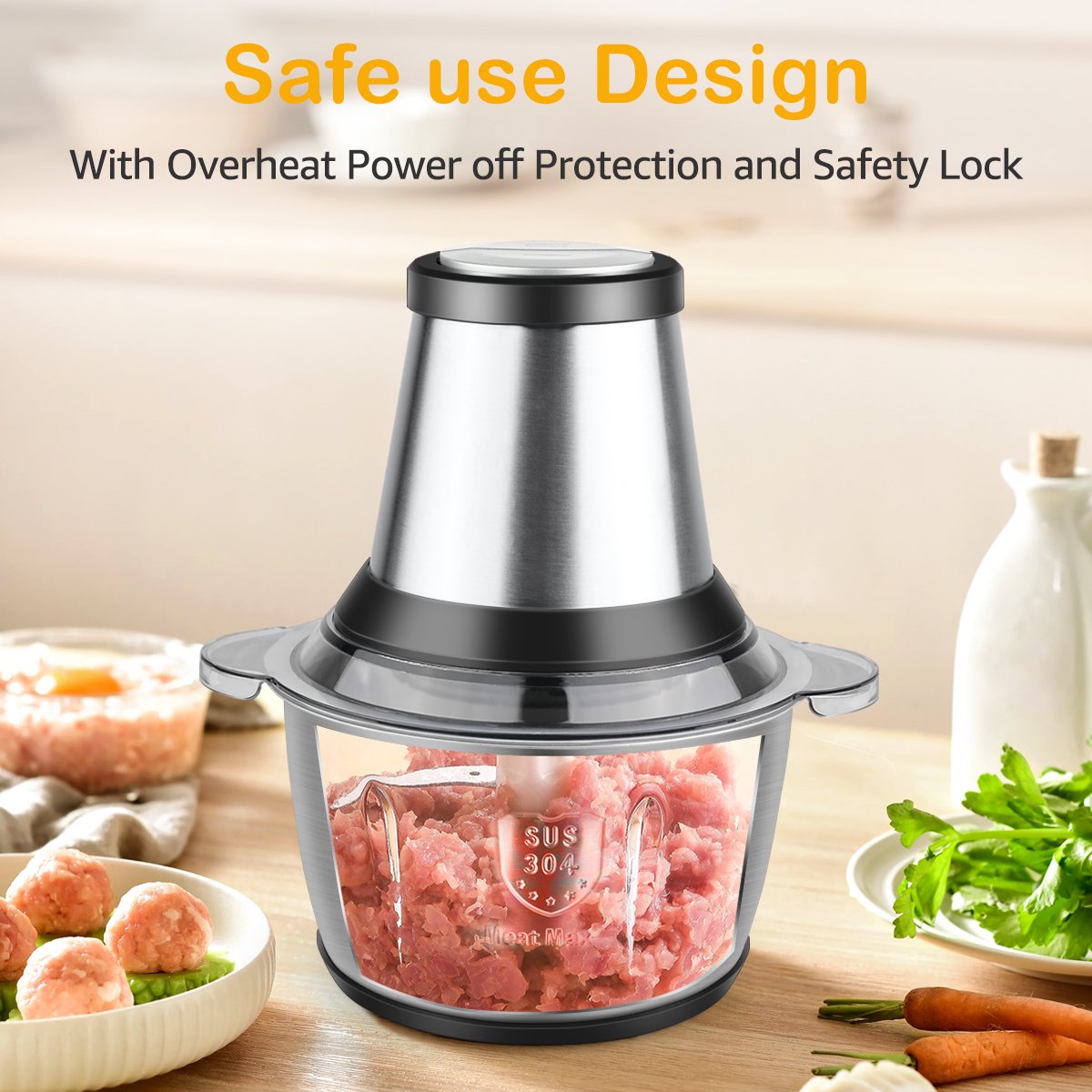 MULISOFT Electric Food Chopper, 2 Speed Food Processor with Bi-Level Blades, Meat Grinders for Vegetable, Onion, Garlic, Salad, Baby Food, Fruit, Nuts, 8 Cup