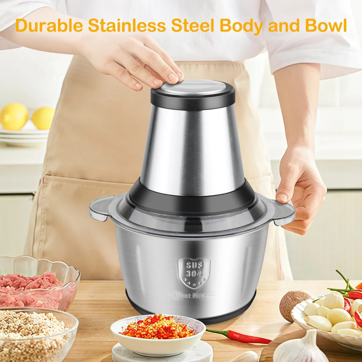 MULISOFT Electric Food Chopper, 2 Speed Food Processor with Bi-Level Blades, Meat Grinders for Vegetable, Onion, Garlic, Salad, Baby Food, Fruit, Nuts, 8 Cup