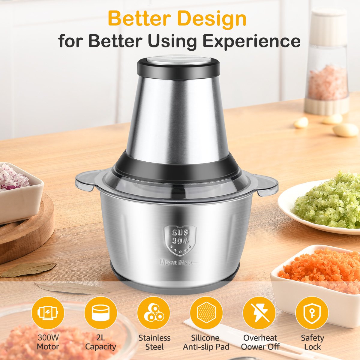 MULISOFT Electric Food Chopper, 2 Speed Food Processor with Bi-Level Blades, Meat Grinders for Vegetable, Onion, Garlic, Salad, Baby Food, Fruit, Nuts, 8 Cup