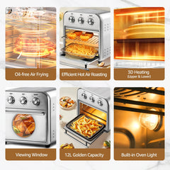 Fatabeta 14QT Air Fryers Ovens, 4-In-1 Toaster Convection Oven, Countertop Oven Toaster With Warm, Broil, Bake, Brushed Stainless Steel Finish
