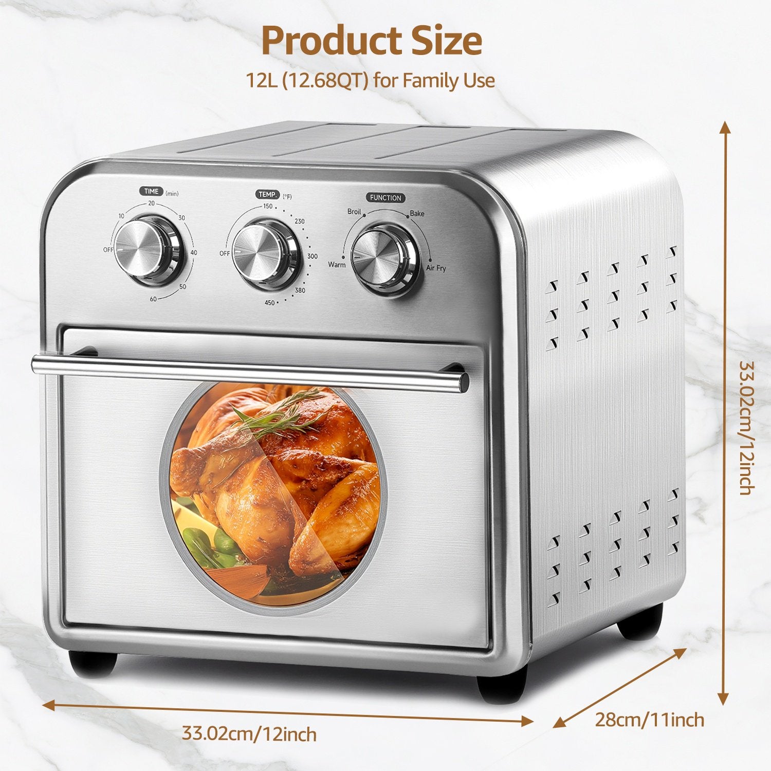 Fatabeta 14QT Air Fryers Ovens, 4-In-1 Toaster Convection Oven, Countertop Oven Toaster With Warm, Broil, Bake, Brushed Stainless Steel Finish