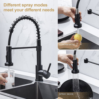 Kitchen Faucet with Pull Down Sprayer Commercial Style Kitchen Sink Faucet Spring Single Handle Matte Black