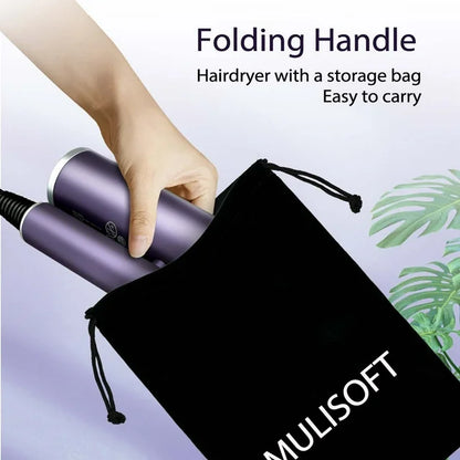 MULISOFT Hair Dryers for Women, Blow Dryer for Fast Drying, Travel Hair Dryer, Compact and Foldable HairDryer with Storage Bag, Purple