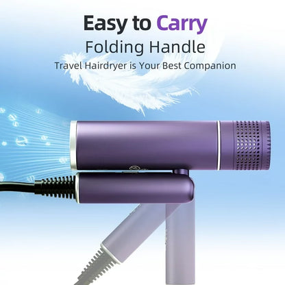 MULISOFT Hair Dryers for Women, Blow Dryer for Fast Drying, Travel Hair Dryer, Compact and Foldable HairDryer with Storage Bag, Purple
