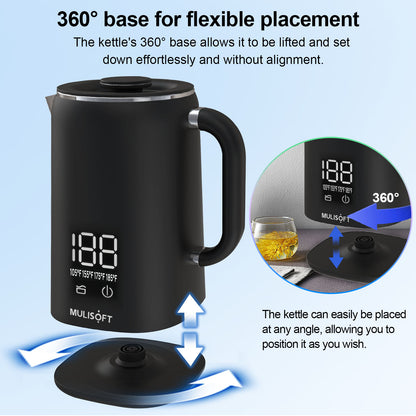 MULISOFT 1500W Fast Boiling Electric Kettle,Teapot With Keep Warm Function, 1.7Liter Hot Water Boiler Heater Pot automatic shut off,Digital Display Temperature Control