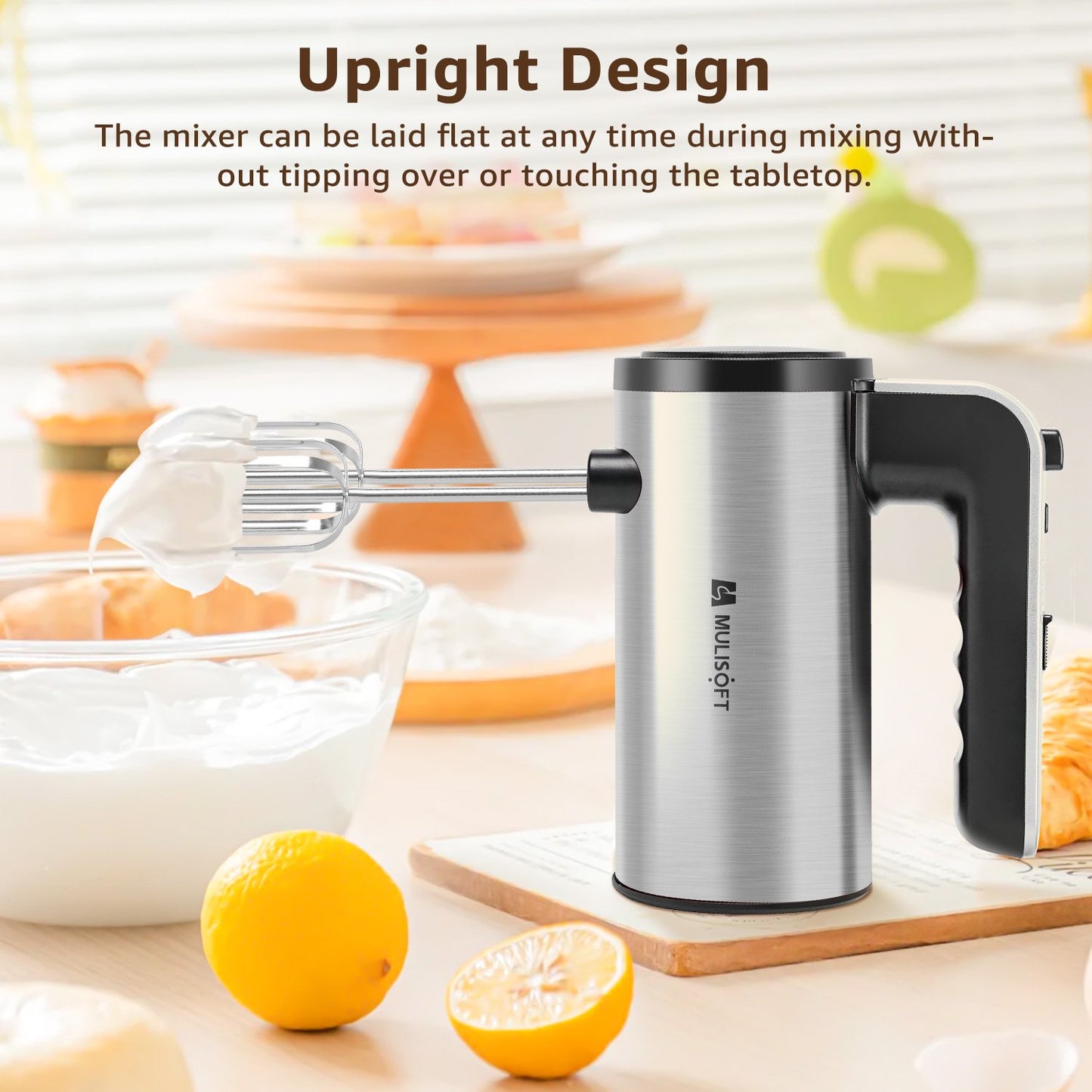 MULISOFT Hand Mixer, 5-Speed Hand Mixers for Kitchen, 300W Electric Handheld Mixer with 4 Stainless Steel Attachments, Easily Mixes Dough, Cream, Cakes