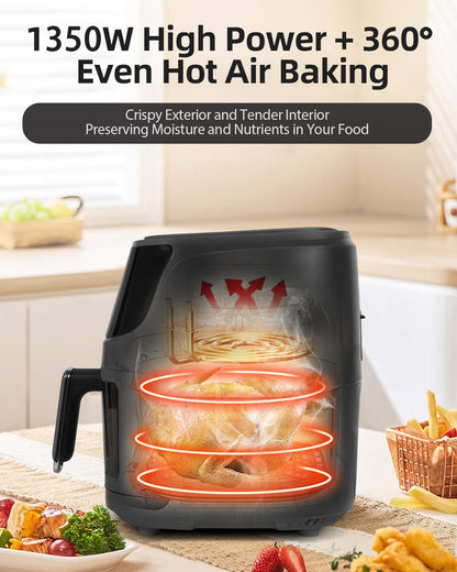 Air Fryer Oven 5.3QT, 410°F Digital One Touch Screen Airfryer, Oil-less Air Cooker that Crisps, Roasts, Reheats, Easy Meals, Nonstick and Dishwasher Safe Basket, Stainless Steel, Black