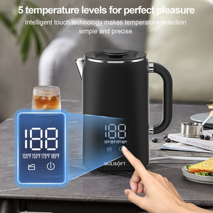 MULISOFT 1500W Fast Boiling Electric Kettle,Teapot With Keep Warm Function, 1.7Liter Hot Water Boiler Heater Pot automatic shut off,Digital Display Temperature Control