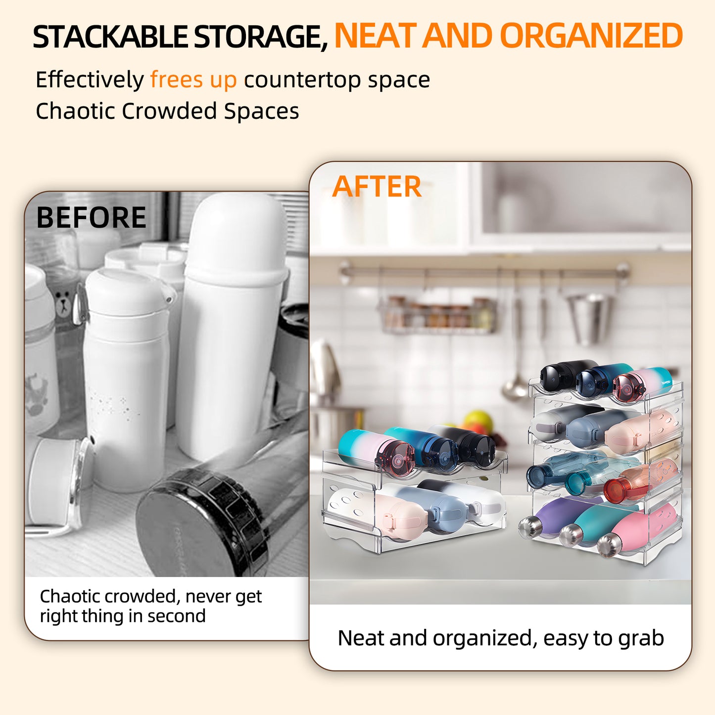 Stackable Water Bottle Organizer for Cabinet 4 Tier