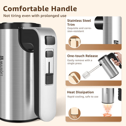 MULISOFT Hand Mixer, 5-Speed Hand Mixers for Kitchen, 300W Electric Handheld Mixer with 4 Stainless Steel Attachments, Easily Mixes Dough, Cream, Cakes