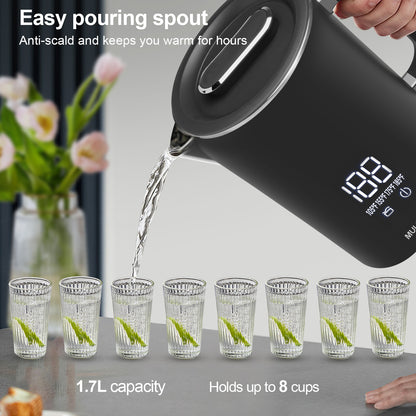 MULISOFT 1500W Fast Boiling Electric Kettle,Teapot With Keep Warm Function, 1.7Liter Hot Water Boiler Heater Pot automatic shut off,Digital Display Temperature Control
