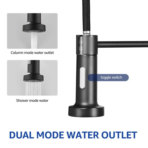 Kitchen Faucet with Pull Down Sprayer Commercial Style Kitchen Sink Faucet Spring Single Handle Matte Black
