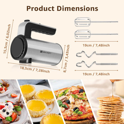 MULISOFT Hand Mixer, 5-Speed Hand Mixers for Kitchen, 300W Electric Handheld Mixer with 4 Stainless Steel Attachments, Easily Mixes Dough, Cream, Cakes