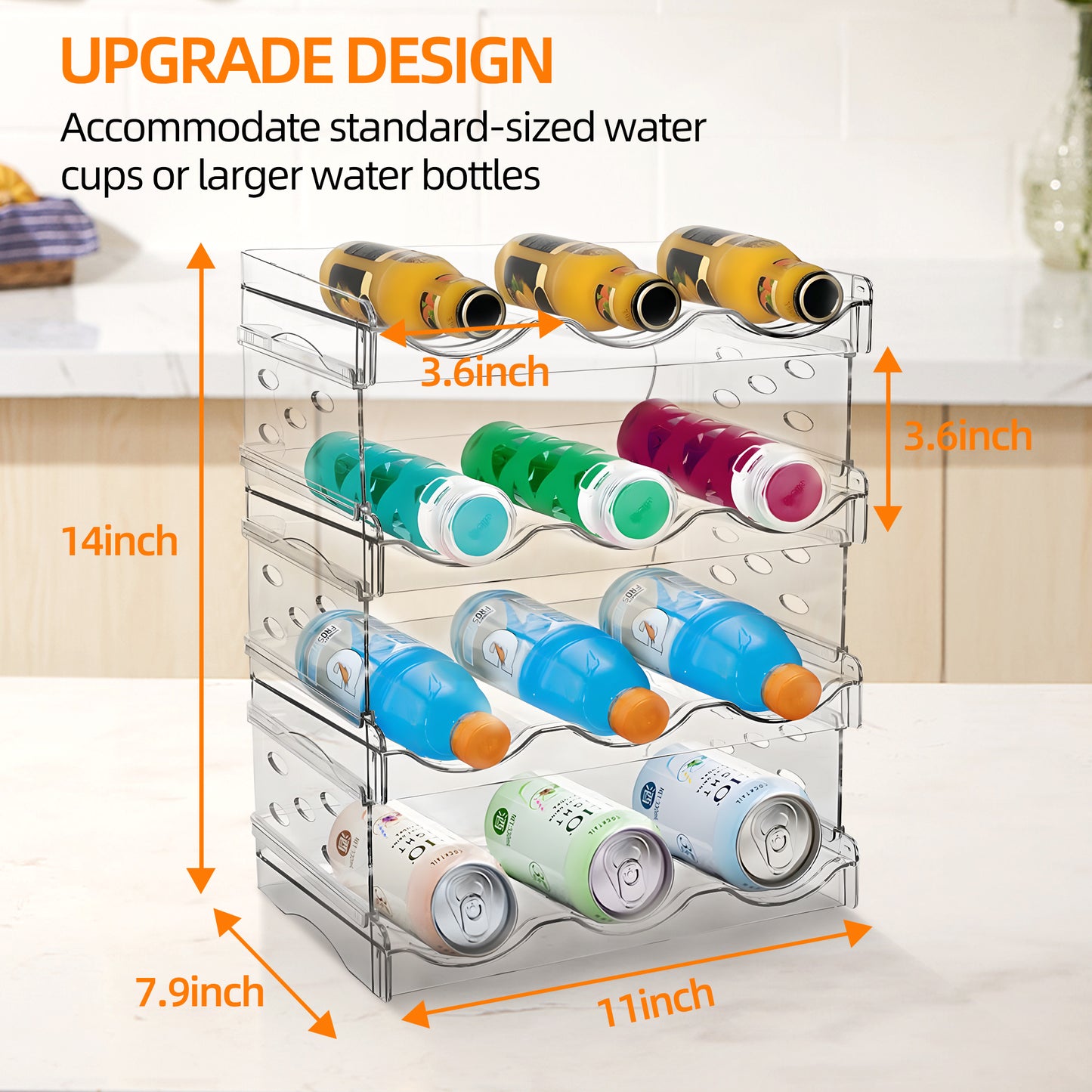 Stackable Water Bottle Organizer for Cabinet 4 Tier