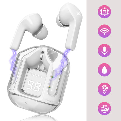 CMYBabee Wireless Earbuds, Bluetooth Headphones with Noise Cancelling and LED Power Display - IPX7 Waterproof, Built-in Mic, Compatible with Iphone & Android, Charging Case, White