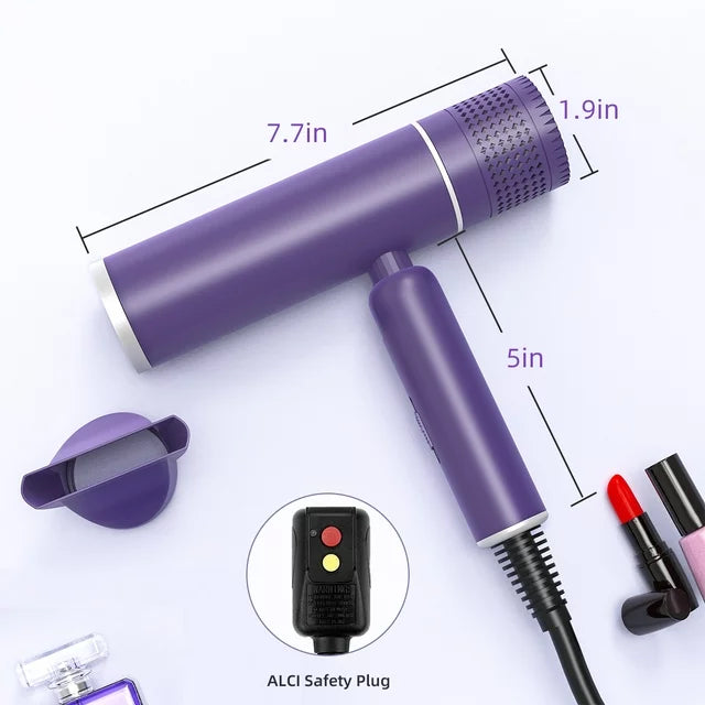 MULISOFT Hair Dryers for Women, Blow Dryer for Fast Drying, Travel Hair Dryer, Compact and Foldable HairDryer with Storage Bag, Purple