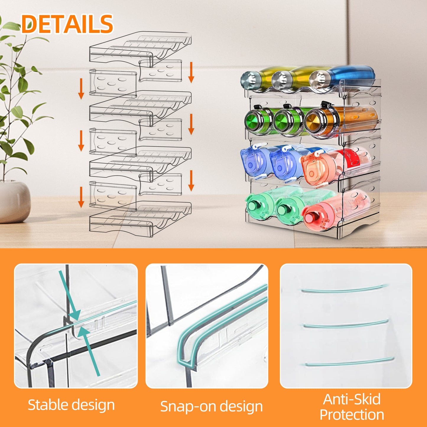 Stackable Water Bottle Organizer for Cabinet 4 Tier
