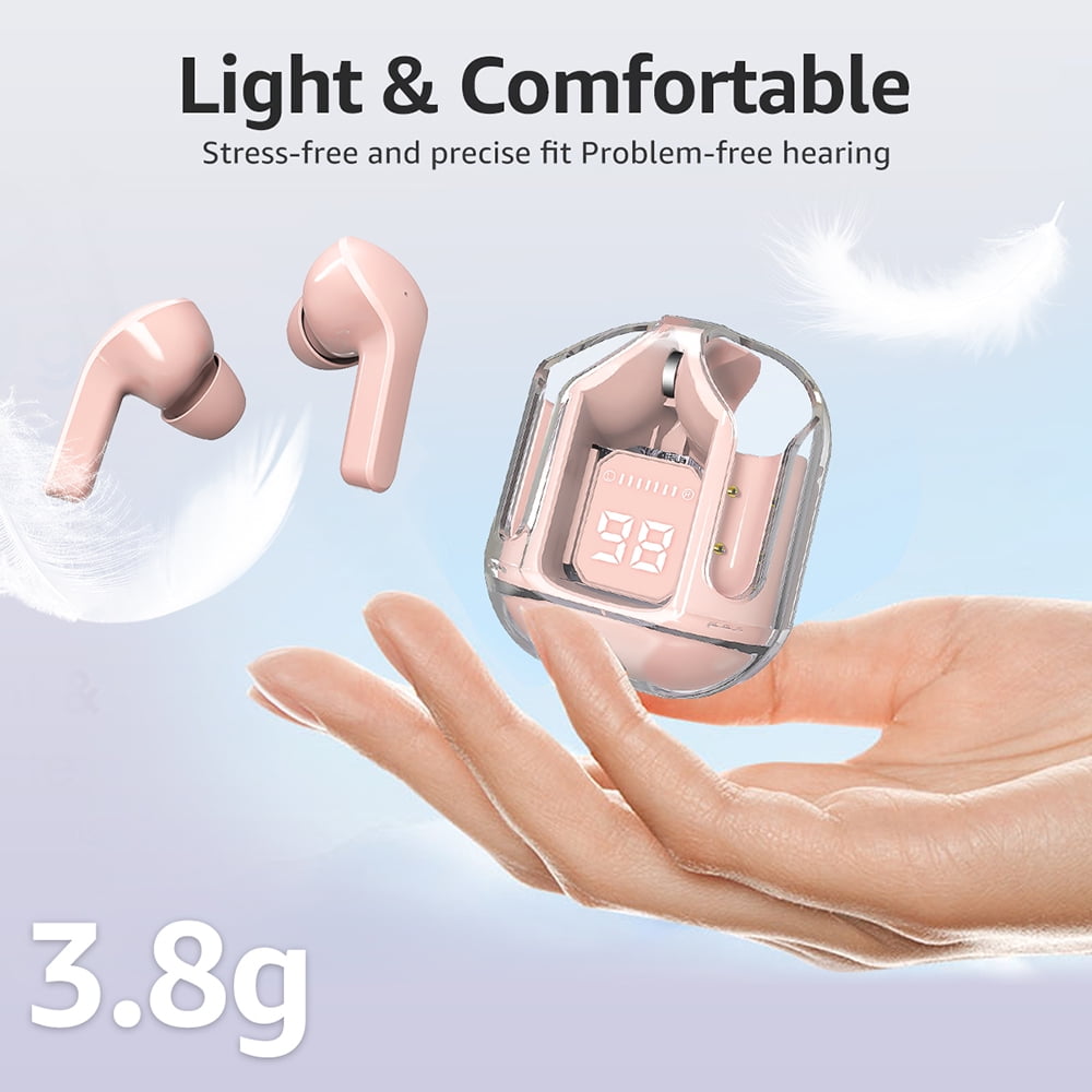 CMYBabee Wireless Earbuds, Bluetooth Headphones with Noise Cancelling and LED Power Display - IPX7 Waterproof, Built-in Mic, Compatible with Iphone & Android, Charging Case, Pink