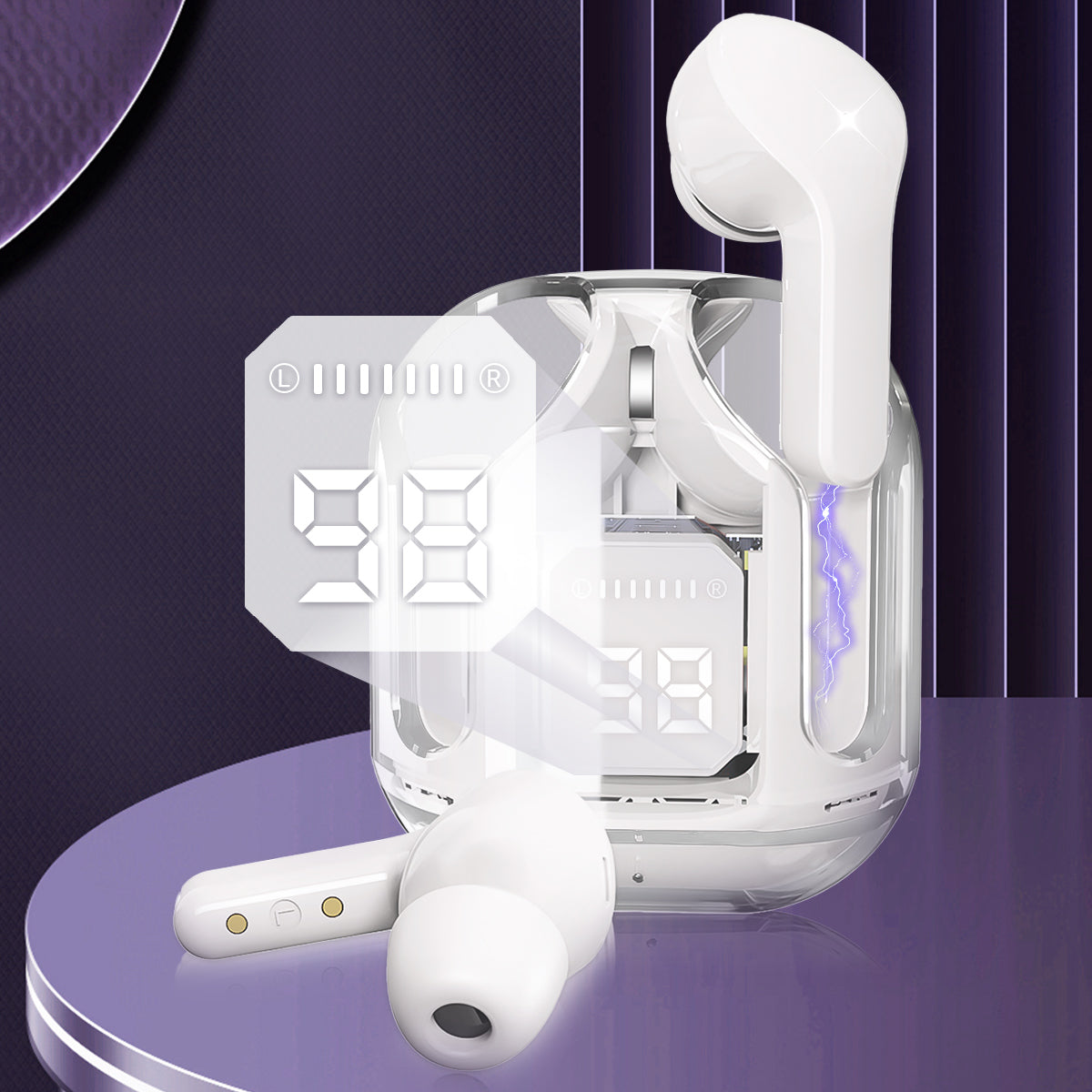 CMYBabee Wireless Earbuds, Bluetooth Headphones with Noise Cancelling and LED Power Display - IPX7 Waterproof, Built-in Mic, Compatible with Iphone & Android, Charging Case, White