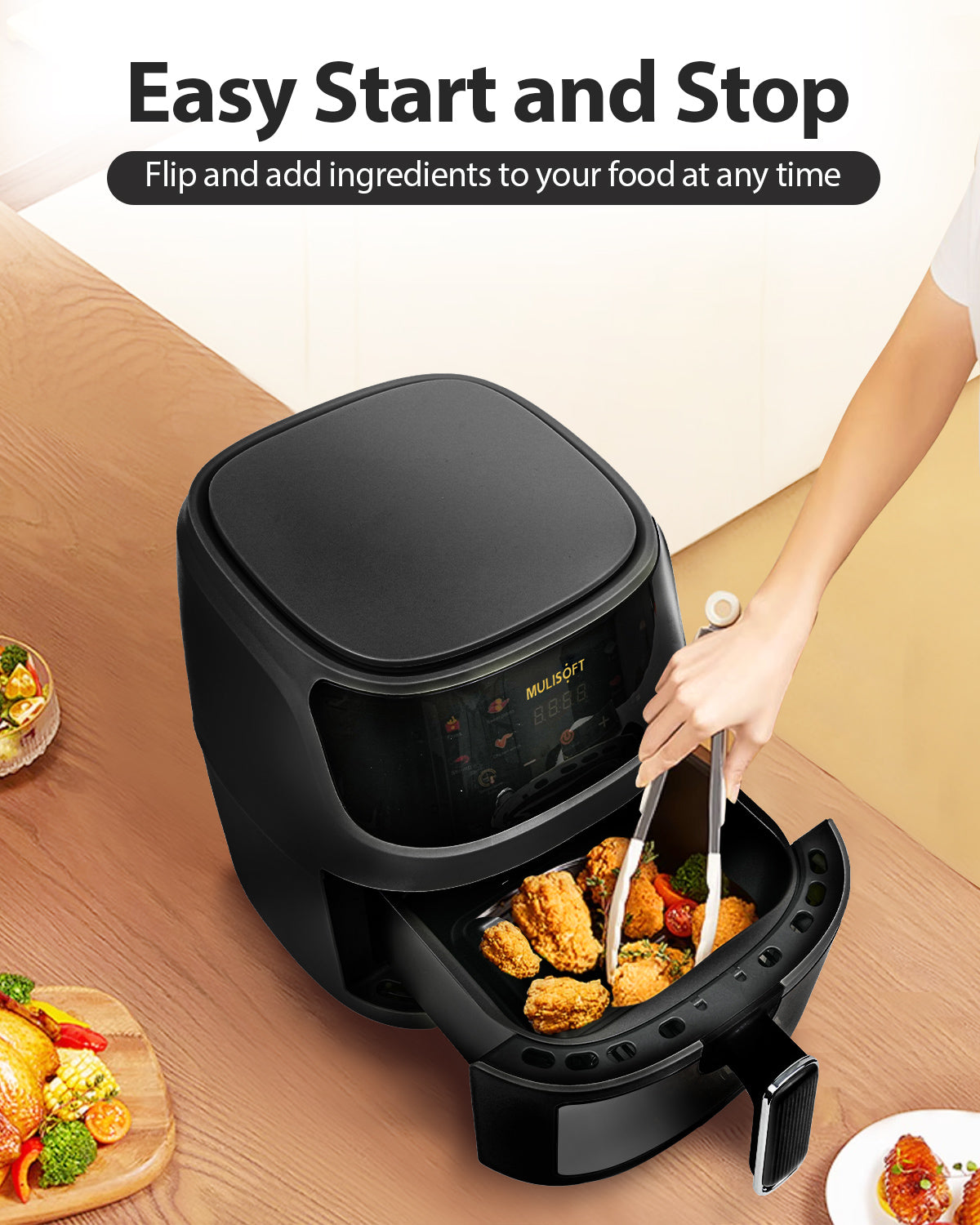 Air Fryer Oven 5.3QT, 410°F Digital One Touch Screen Airfryer, Oil-less Air Cooker that Crisps, Roasts, Reheats, Easy Meals, Nonstick and Dishwasher Safe Basket, Stainless Steel, Black