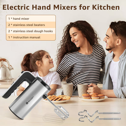 MULISOFT Hand Mixer, 5-Speed Hand Mixers for Kitchen, 300W Electric Handheld Mixer with 4 Stainless Steel Attachments, Easily Mixes Dough, Cream, Cakes