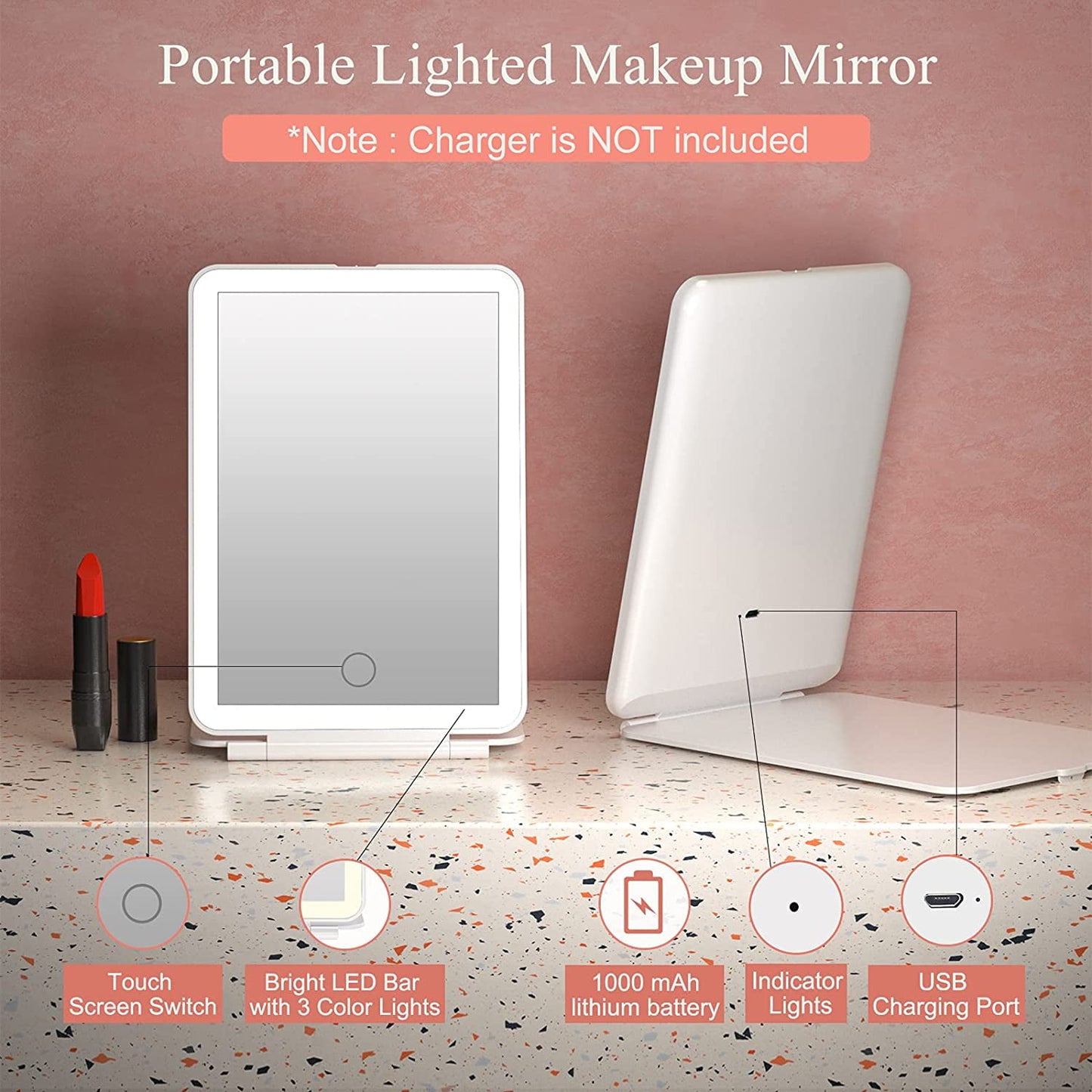 Rechargeable Travel Makeup Mirror