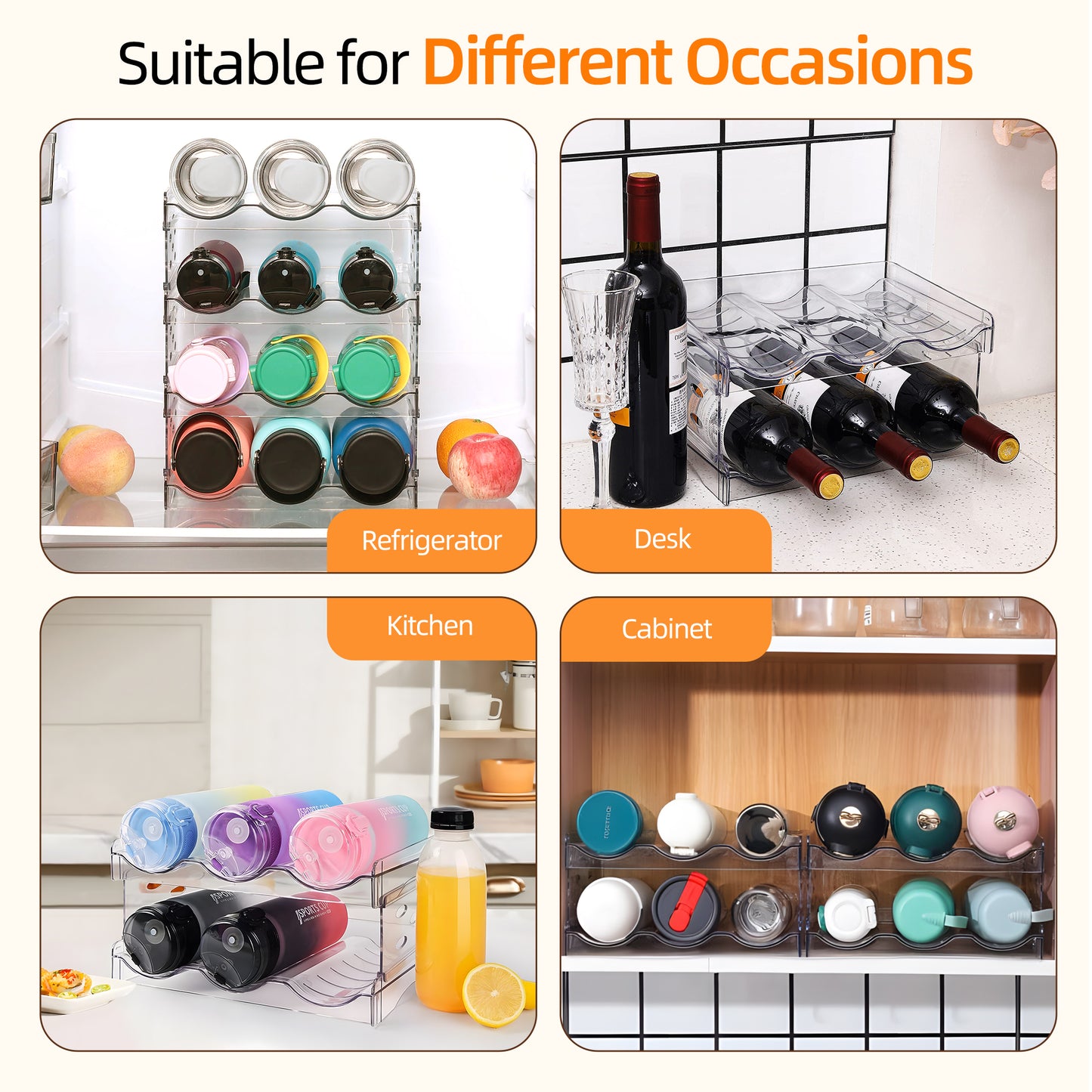 Stackable Water Bottle Organizer for Cabinet 4 Tier