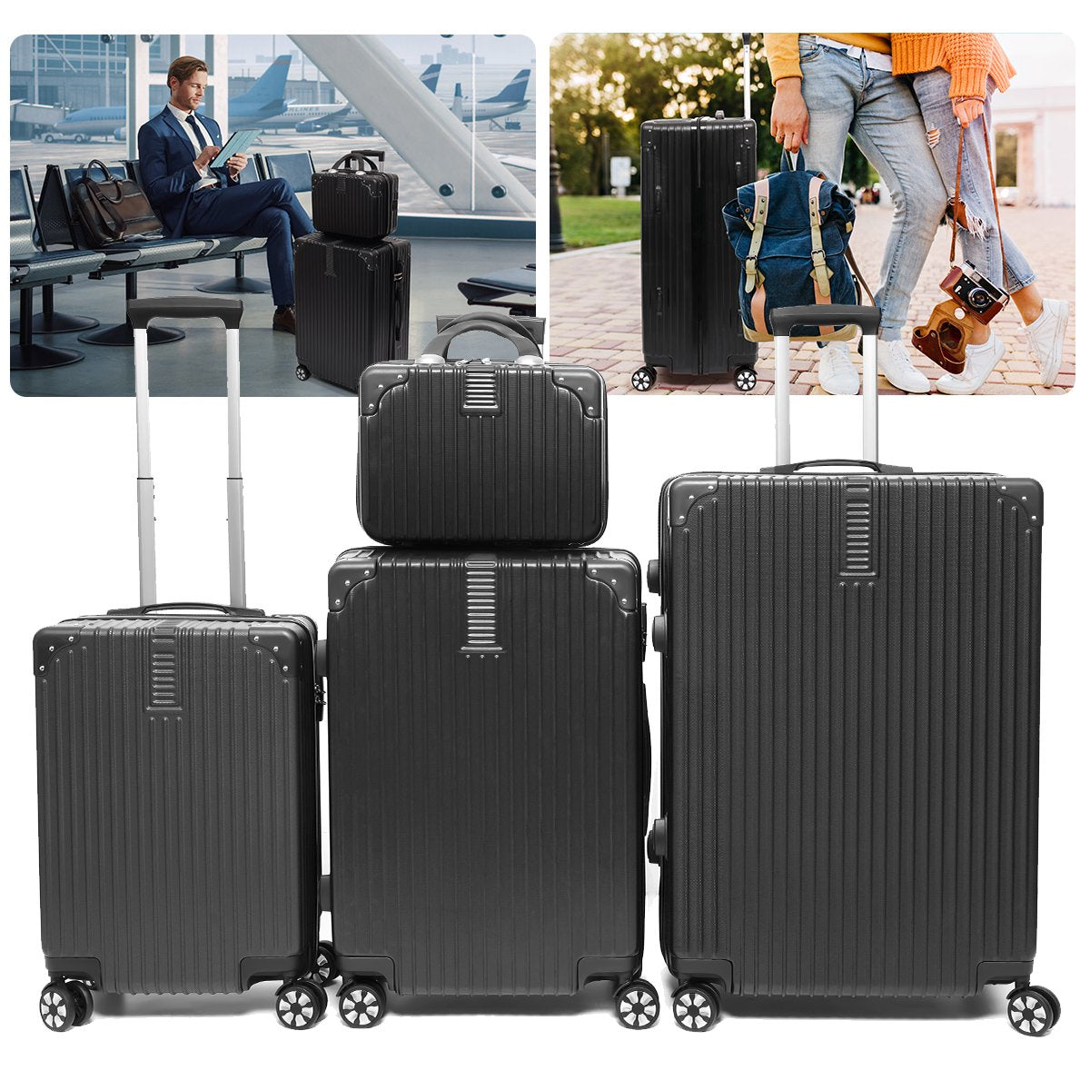 Suitcase4 Piece Set, Luggage Spinner Hardshell Lightweight ,TSA Lock,Black
