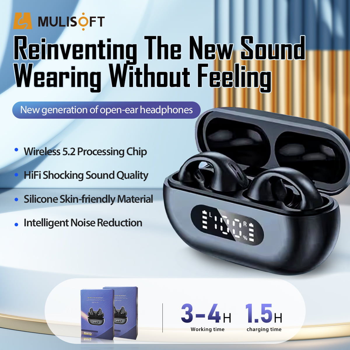 Wireless Earbuds Bluetooth -5.2 Open -Black