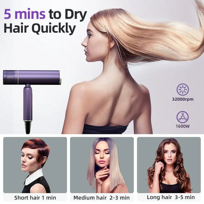 MULISOFT Hair Dryers for Women, Blow Dryer for Fast Drying, Travel Hair Dryer, Compact and Foldable HairDryer with Storage Bag, Purple