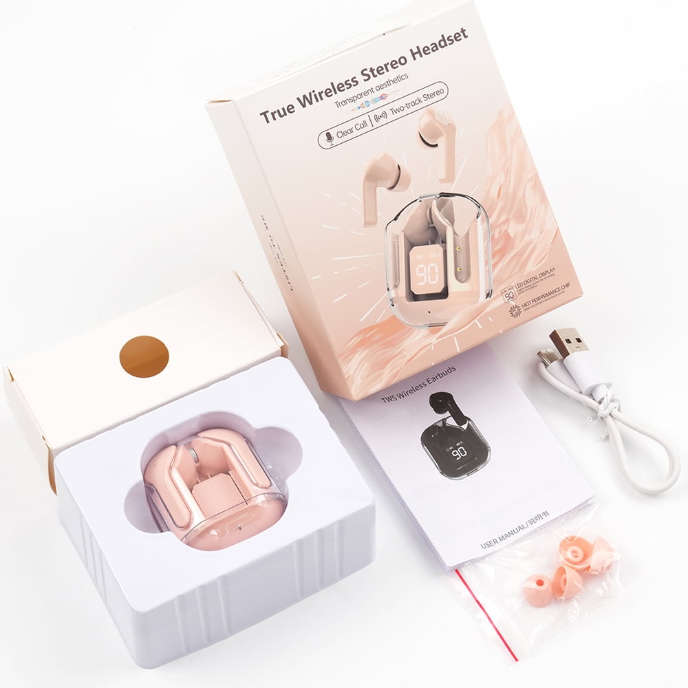 CMYBabee Wireless Earbuds, Bluetooth Headphones with Noise Cancelling and LED Power Display - IPX7 Waterproof, Built-in Mic, Compatible with Iphone & Android, Charging Case, Pink