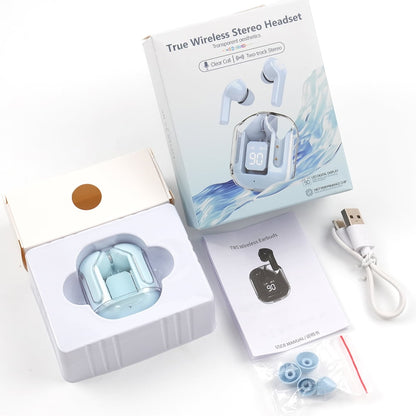 CMYBabee Wireless Earbuds, Bluetooth Headphones with Noise Cancelling and LED Power Display - IPX7 Waterproof, Built-in Mic, Compatible with Iphone & Android, Charging Case, Blue