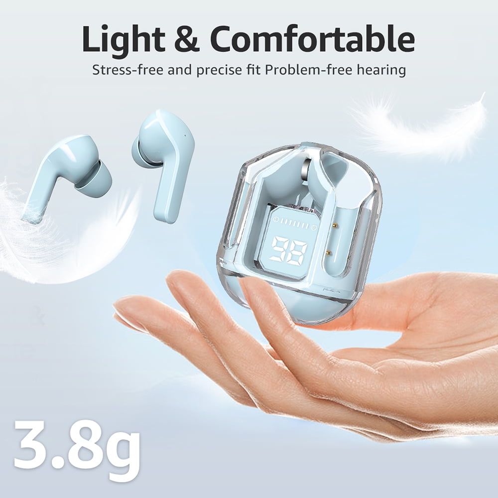 CMYBabee Wireless Earbuds, Bluetooth Headphones with Noise Cancelling and LED Power Display - IPX7 Waterproof, Built-in Mic, Compatible with Iphone & Android, Charging Case, Blue