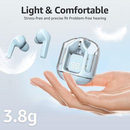 CMYBabee Wireless Earbuds, Bluetooth Headphones with Noise Cancelling and LED Power Display - IPX7 Waterproof, Built-in Mic, Compatible with Iphone & Android, Charging Case, Blue